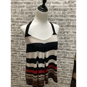Allen B.  Black, Cream & Red Striped Halter Camisole Top Sz S, Y2K, Summer